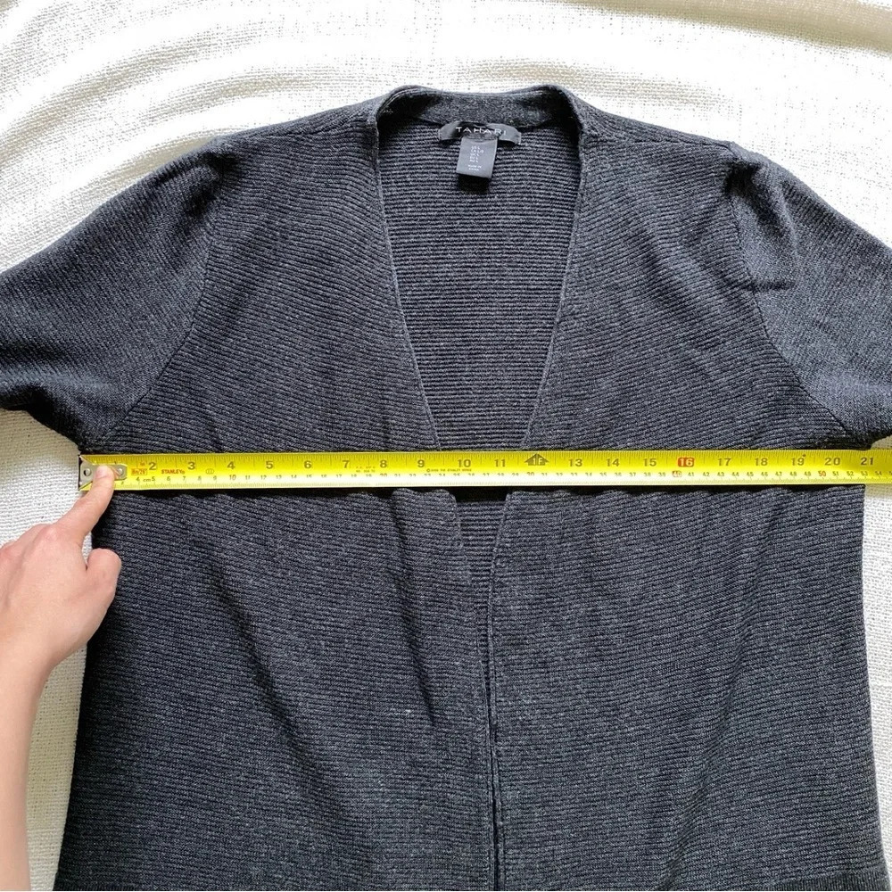 TAHARI Extra Fine Merino Wool Dark Gray Open Cardigan Size L - Picture 11 of 13
